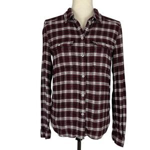 Paige Top Women Small Red Black Plaid Western Indie Grunge Boyfriend Shirt Soft